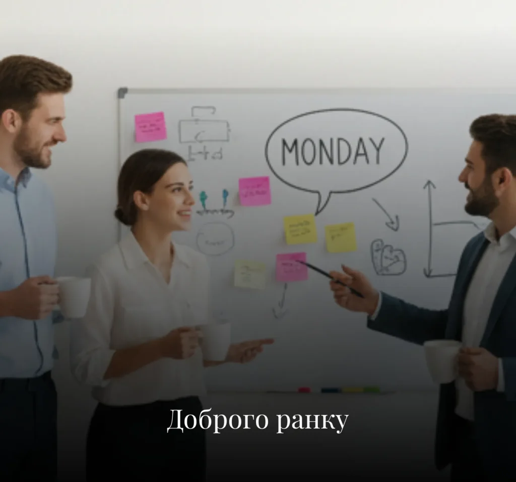 Листівки з добрим ранком у понеділок для колег та команди